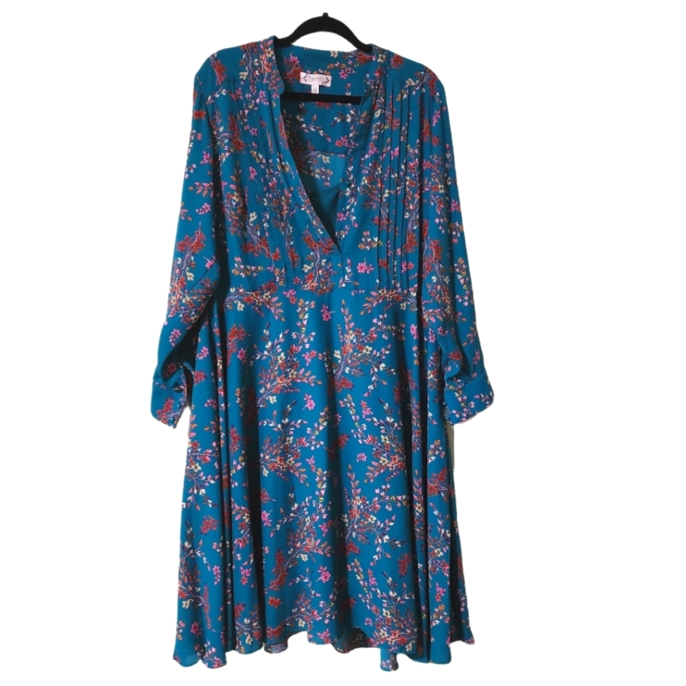 Nanette Lepore floral print dress plus size 14W teal blue with pink flowers